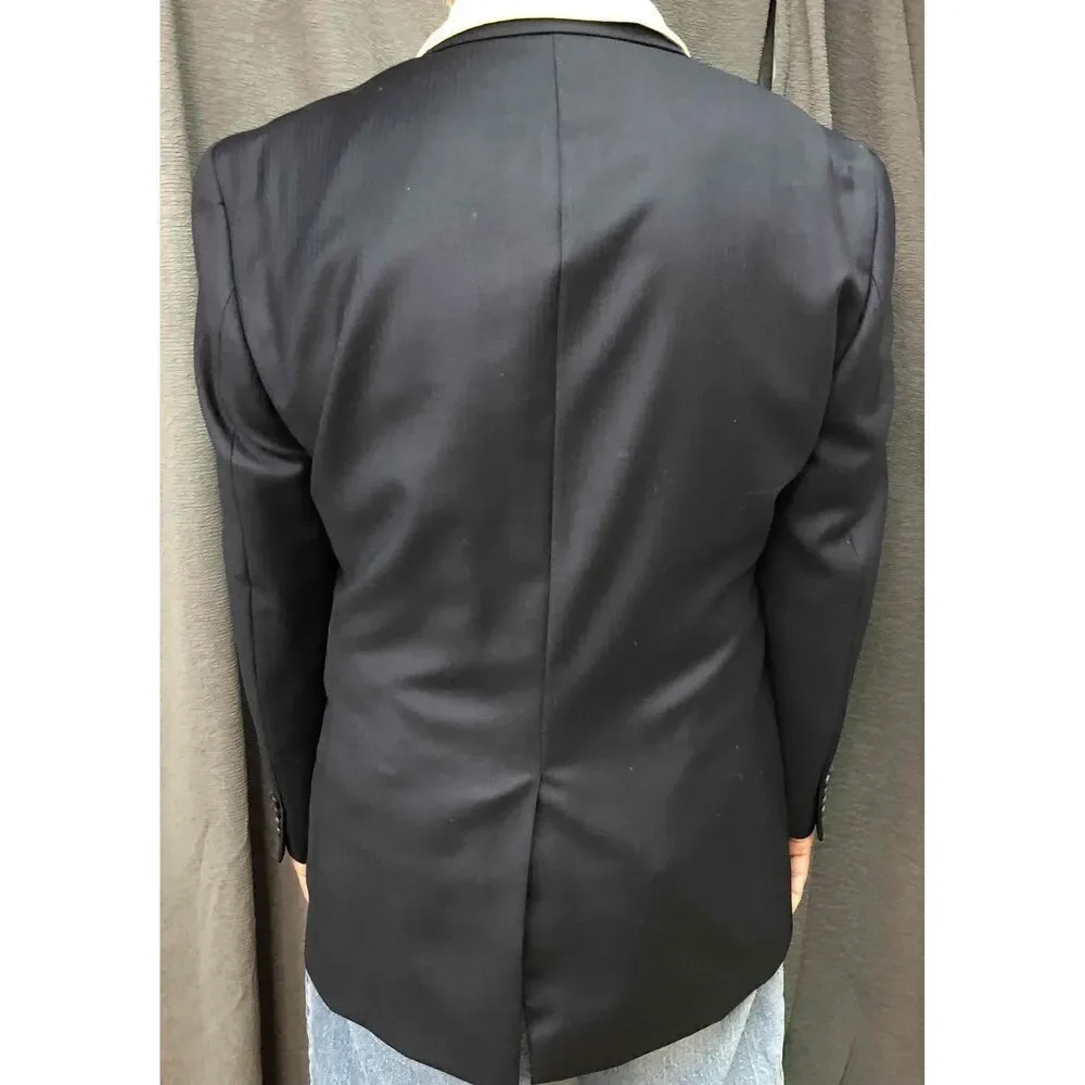 Nautica Mens Black Pinstripe Blazer Jacket 100% Wool Notched Lapel 42R